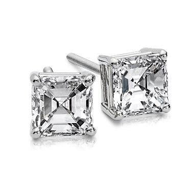 1.50 Carati Asscher Cut Prong Set Naturale Diamond Studs Orecchini In Oro Bianco