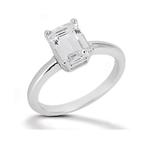 1.50 Carati.  Anello Solitario Da Donna Con Naturale Diamante Taglio Smeraldo