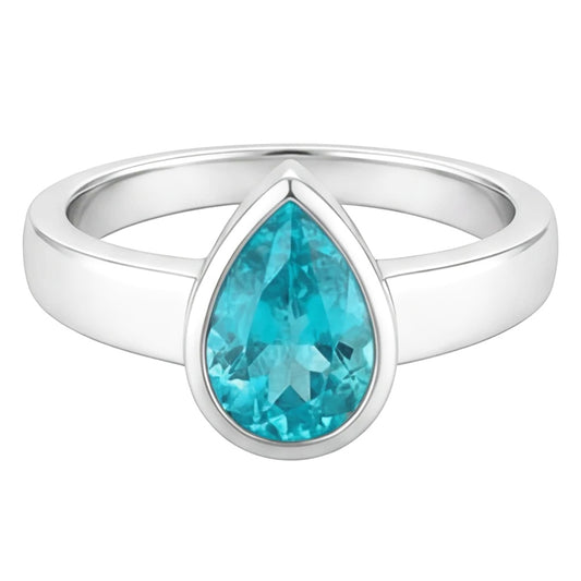 1,50 carati Paraiba Neon Anello con Gemma in Oro 14 Carati Bianco