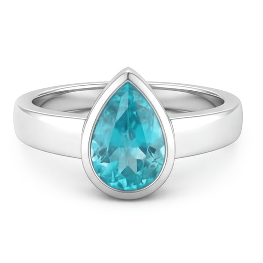 1,50 carati Paraiba Neon Anello con Gemma in Oro 14 Carati Bianco