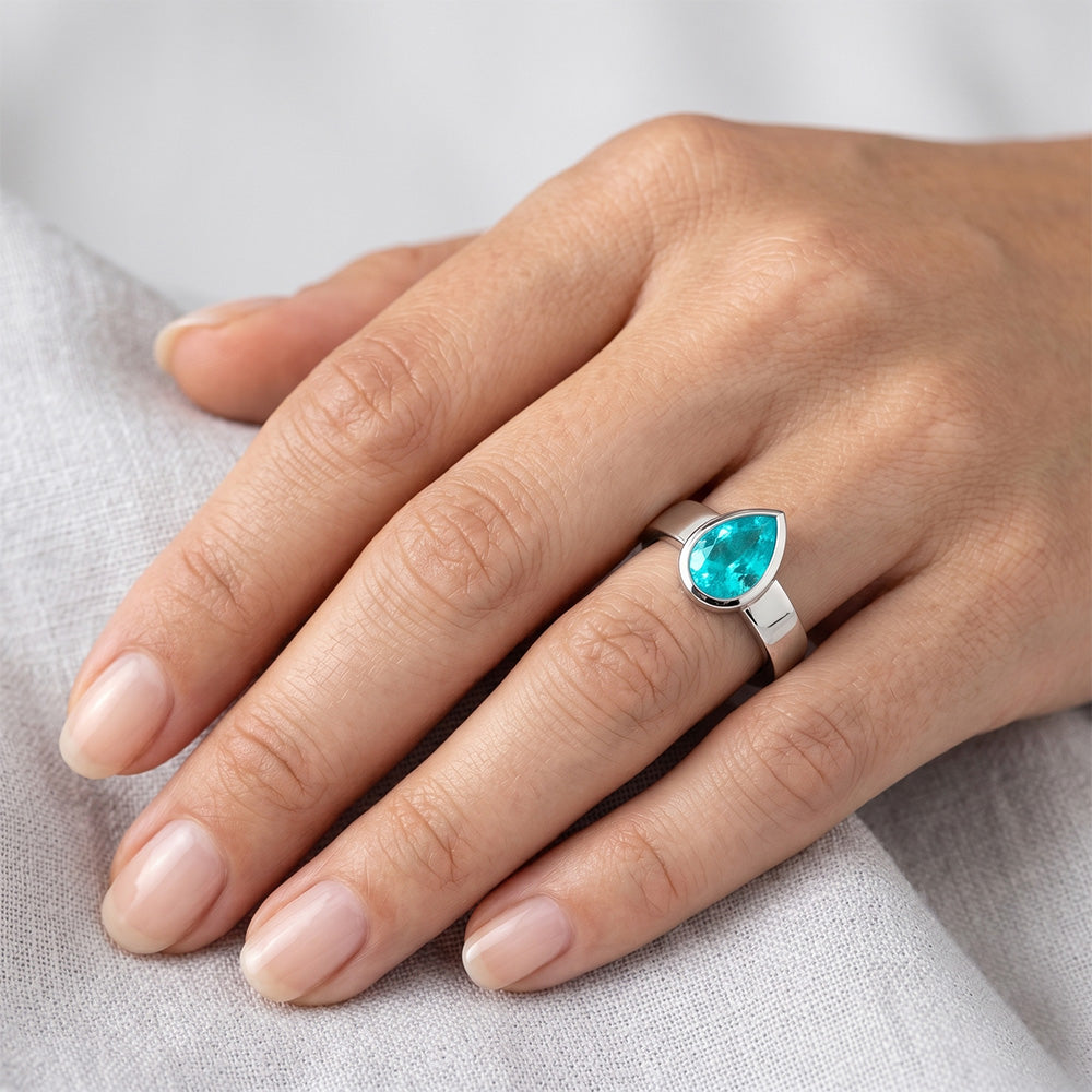 1,50 carati Paraiba Neon Anello con Gemma in Oro 14 Carati Bianco