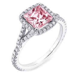 2.15 carati. Anello con gemme rosa Zaffiro Princess Halo WG