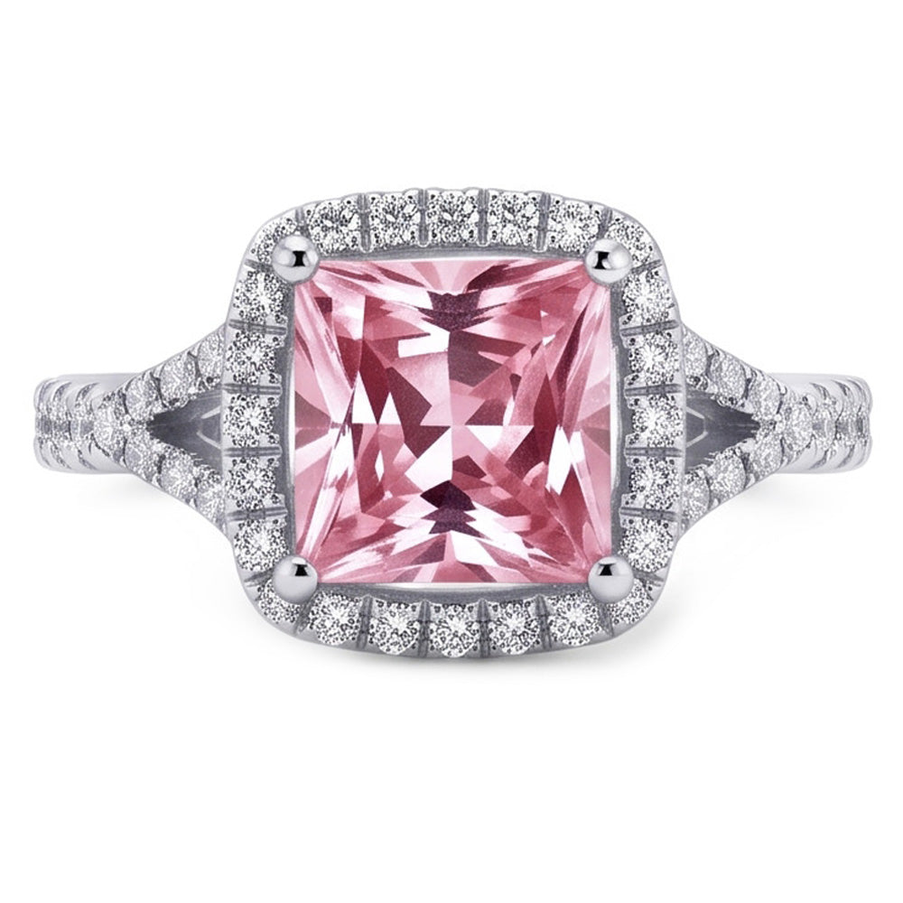 2.15 carati. Anello con gemme rosa Zaffiro Princess Halo WG