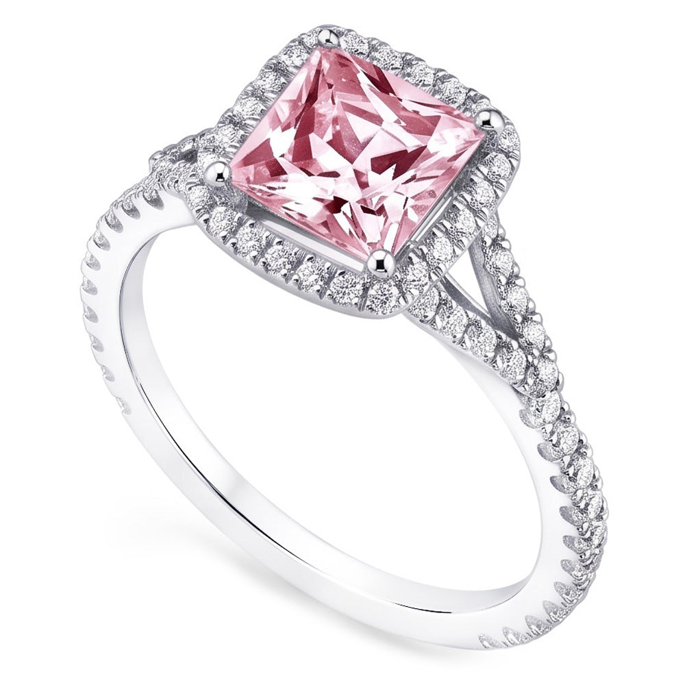 2.15 carati. Anello con gemme rosa Zaffiro Princess Halo WG