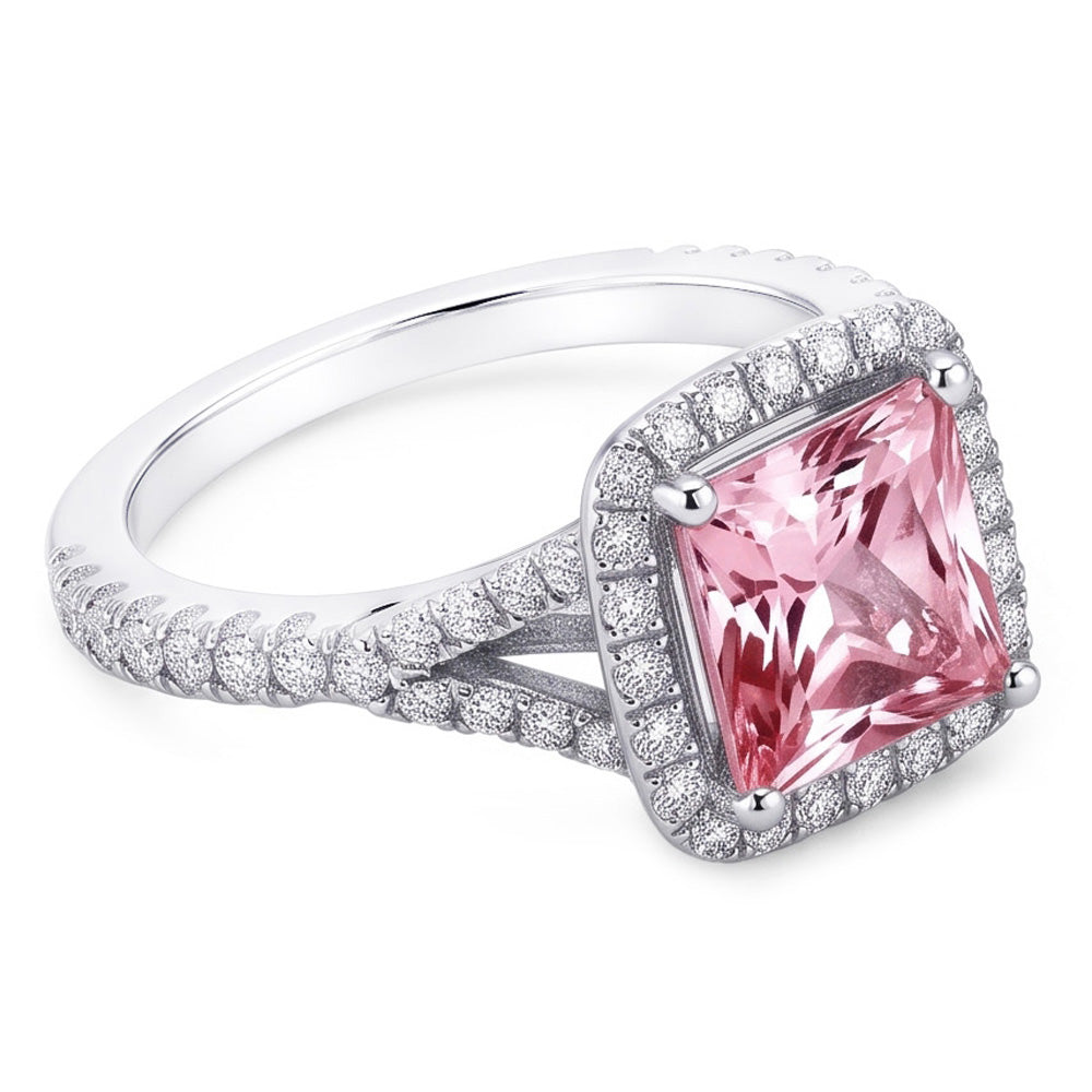 2.15 carati. Anello con gemme rosa Zaffiro Princess Halo WG