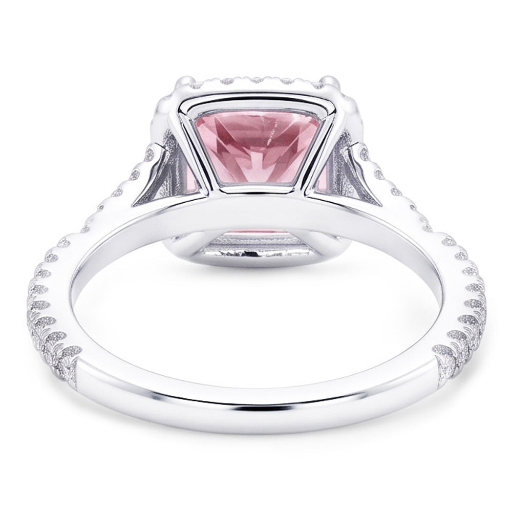 2.15 carati. Anello con gemme rosa Zaffiro Princess Halo WG