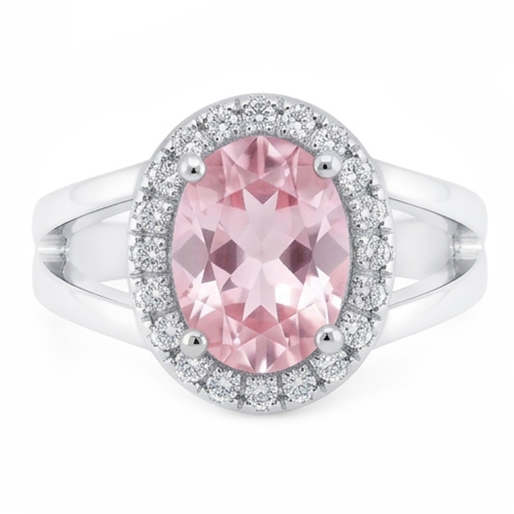 2.16 Ct. Fede nuziale ovale con zaffiro centrale rosa con pietre preziose