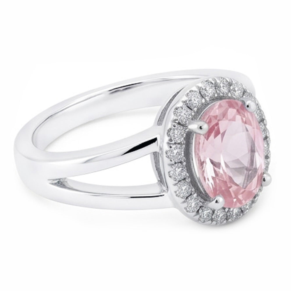 2.16 Ct. Fede nuziale ovale con zaffiro centrale rosa con pietre preziose