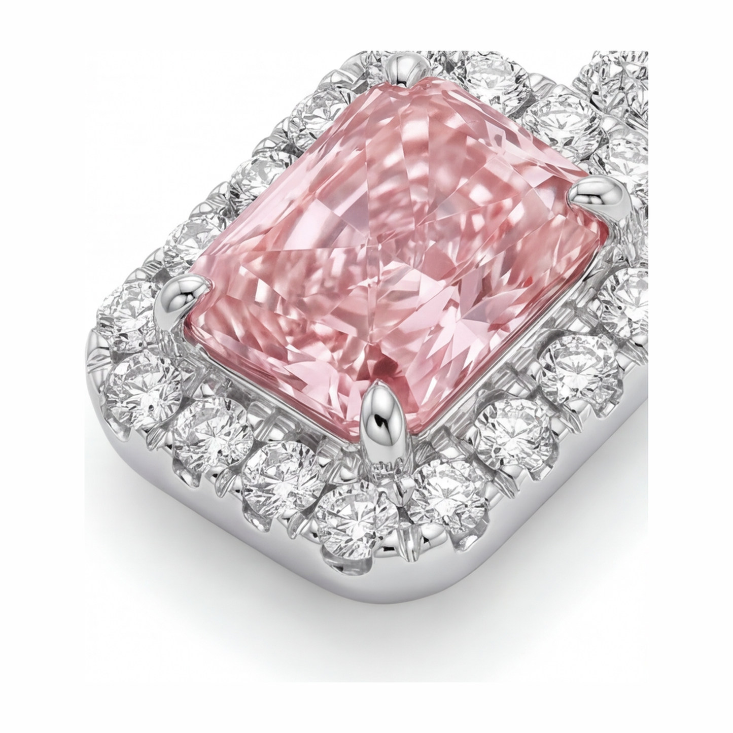 Collana con Pendente Halo con Diamante Rosa da Laboratorio Taglio Radiant da 2,25 Carati in Oro Bianco 14 Carati