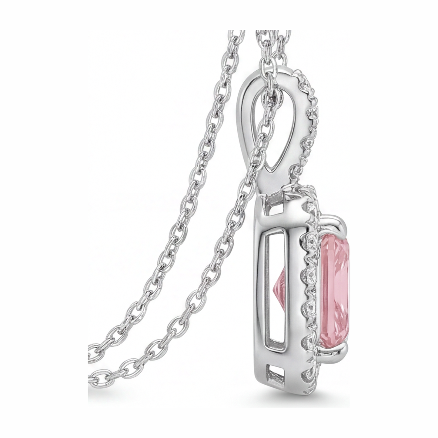 Collana con Pendente Halo con Diamante Rosa da Laboratorio Taglio Radiant da 2,25 Carati in Oro Bianco 14 Carati
