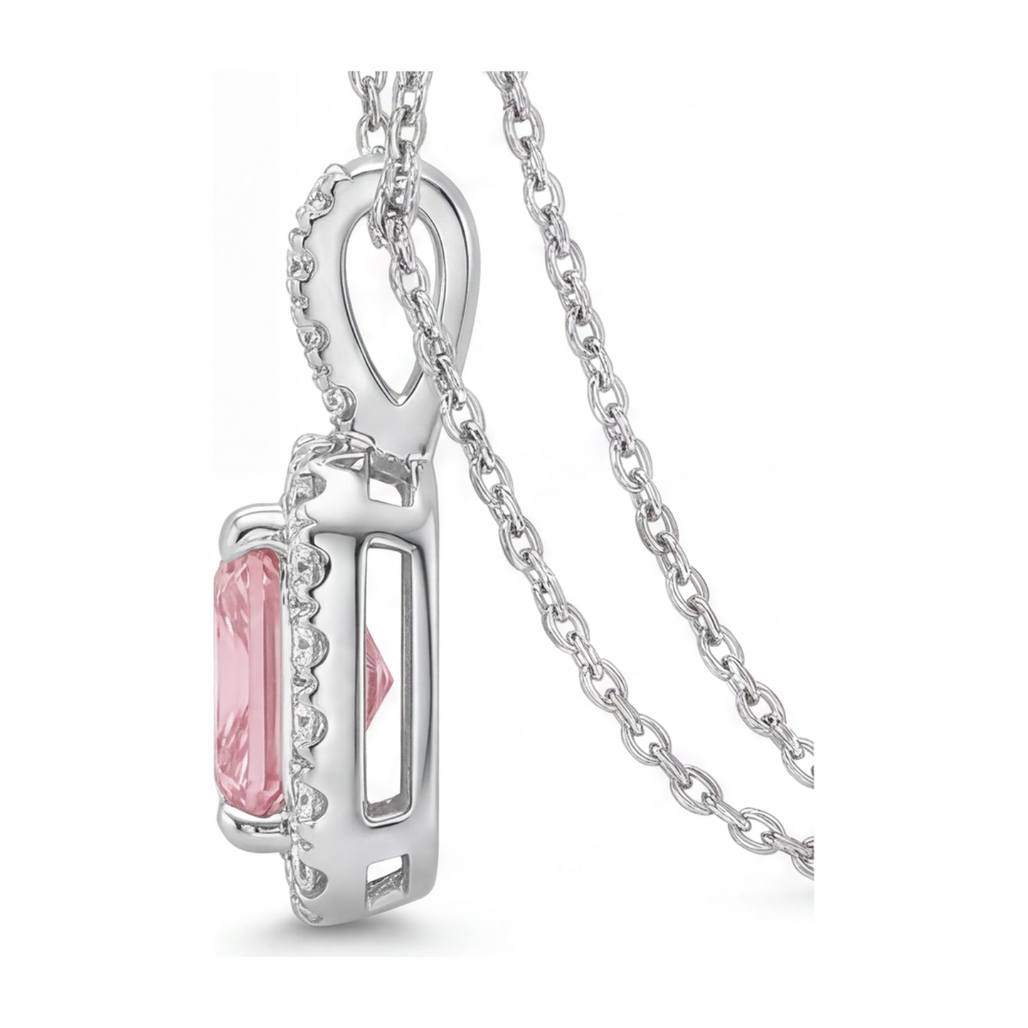 Collana con Pendente Halo con Diamante Rosa da Laboratorio Taglio Radiant da 2,25 Carati in Oro Bianco 14 Carati