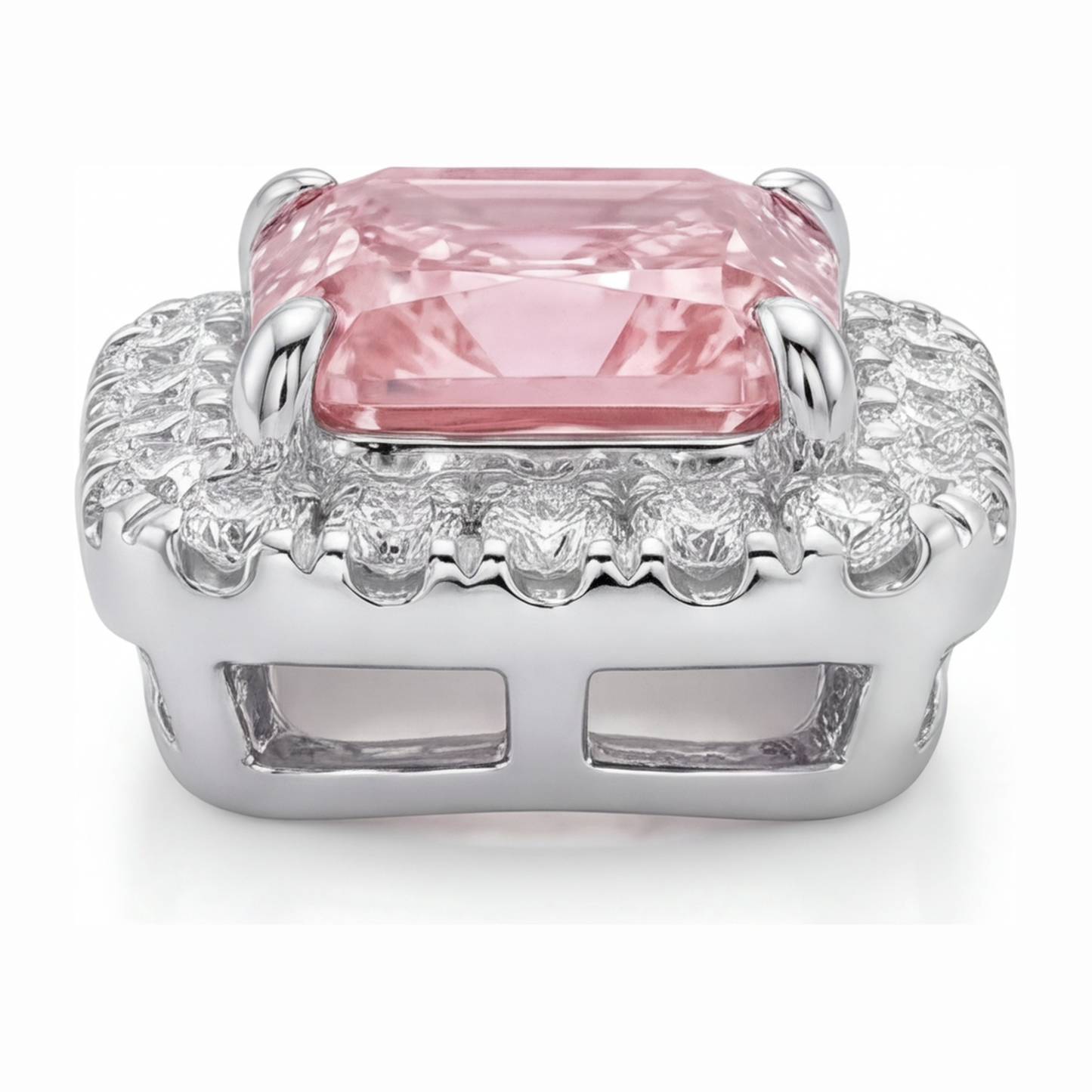 Collana con Pendente Halo con Diamante Rosa da Laboratorio Taglio Radiant da 2,25 Carati in Oro Bianco 14 Carati