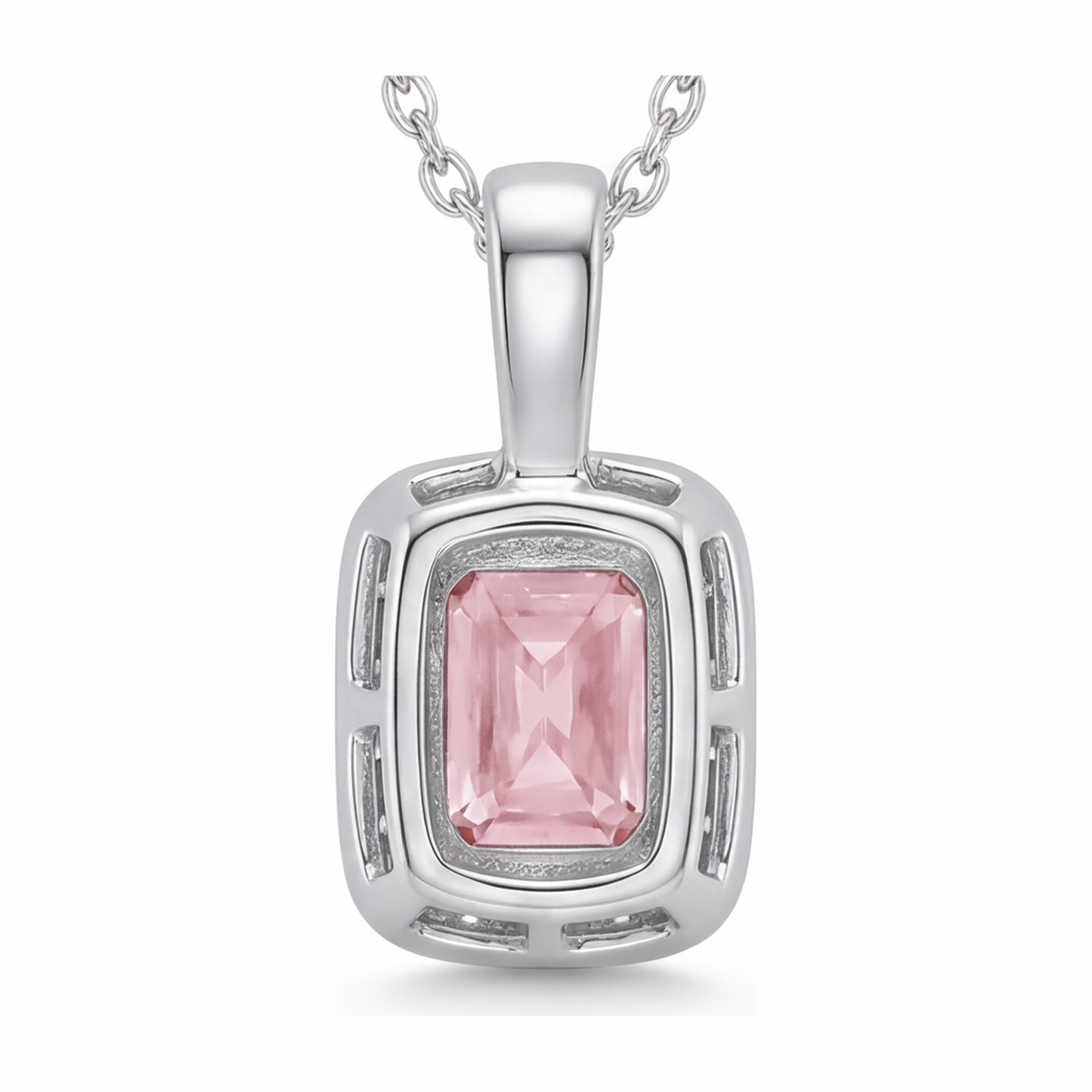 Collana con Pendente Halo con Diamante Rosa da Laboratorio Taglio Radiant da 2,25 Carati in Oro Bianco 14 Carati