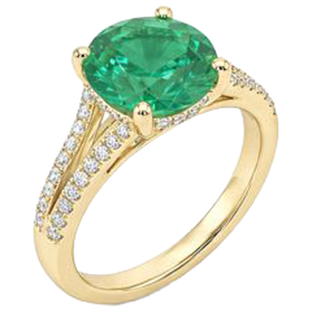 2.30 carati polo Verde smeraldo con diamanti anello gemma oro giallo 14k