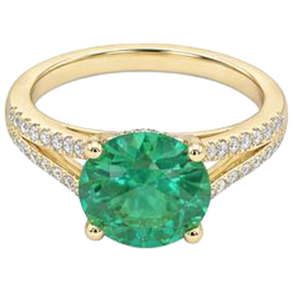 2.30 carati polo Verde smeraldo con diamanti anello gemma oro giallo 14k