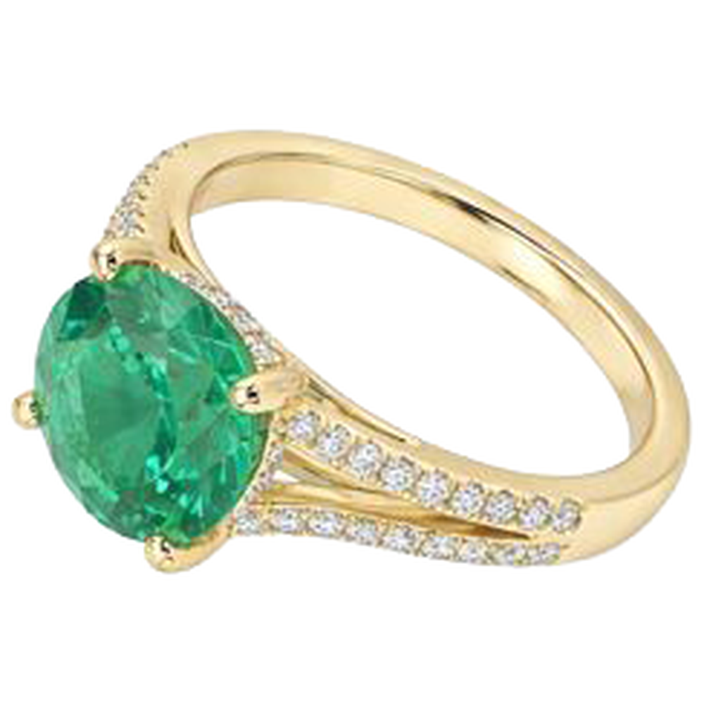 2.30 carati polo Verde smeraldo con diamanti anello gemma oro giallo 14k