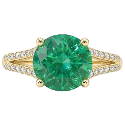 2.30 carati polo Verde smeraldo con diamanti anello gemma oro giallo 14k