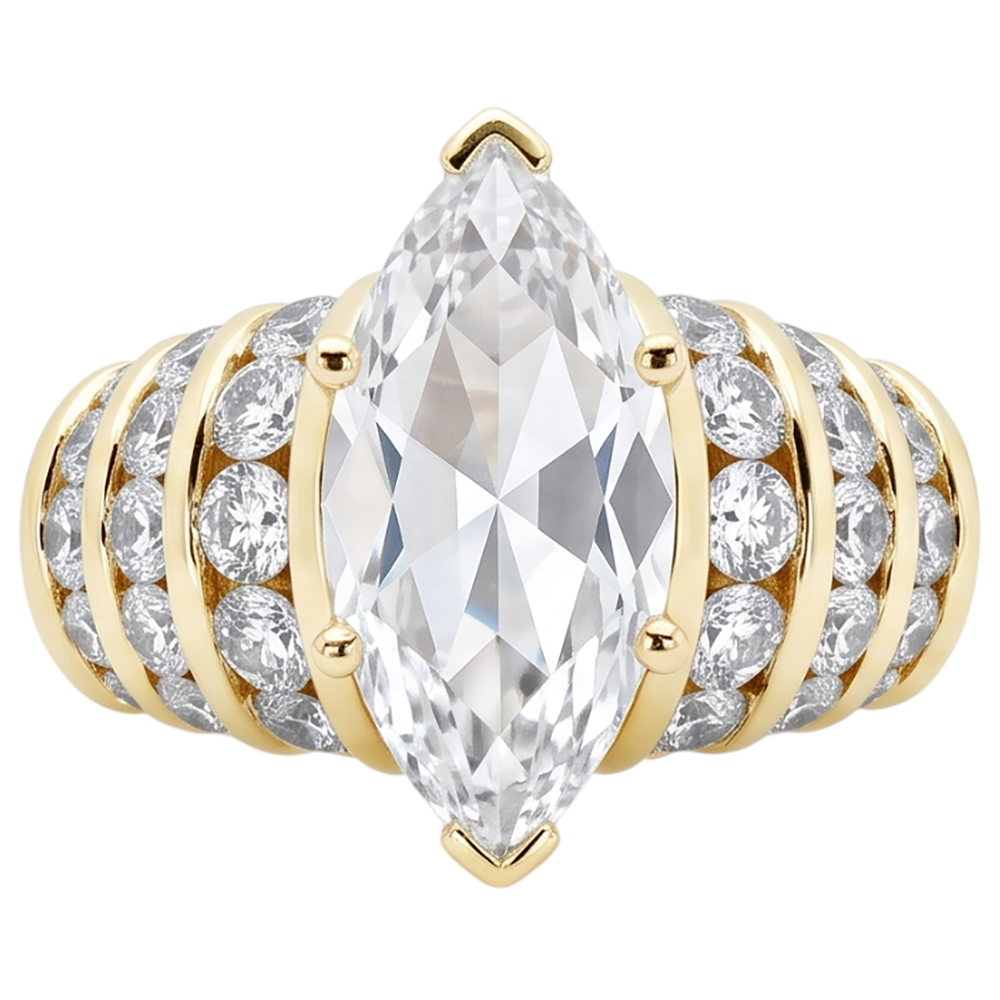 2.5 Ct. Anello Di Fidanzamento Con Genuino Diamanti Naturali Autentici ( non creati in laboratorio ) Marquise Diamonds Yellow Gold