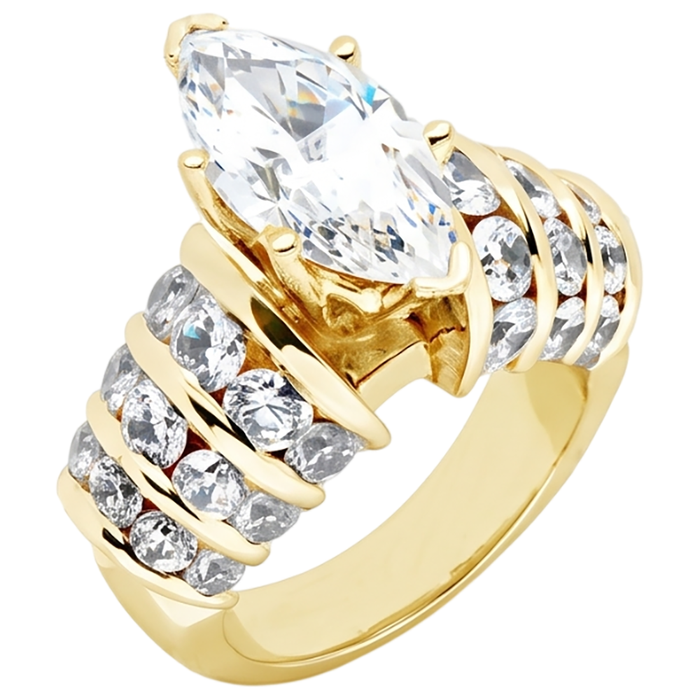 2.5 Ct. Anello Di Fidanzamento Con Genuino Diamanti Naturali Autentici ( non creati in laboratorio ) Marquise Diamonds Yellow Gold