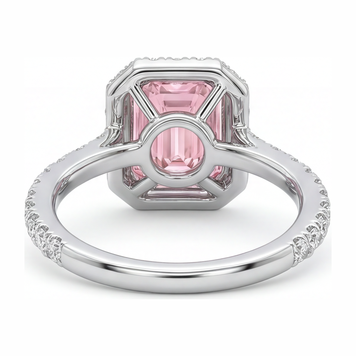 Anello con diamante rosa da laboratorio taglio smeraldo da 2,5 carati con halo in oro bianco 14K