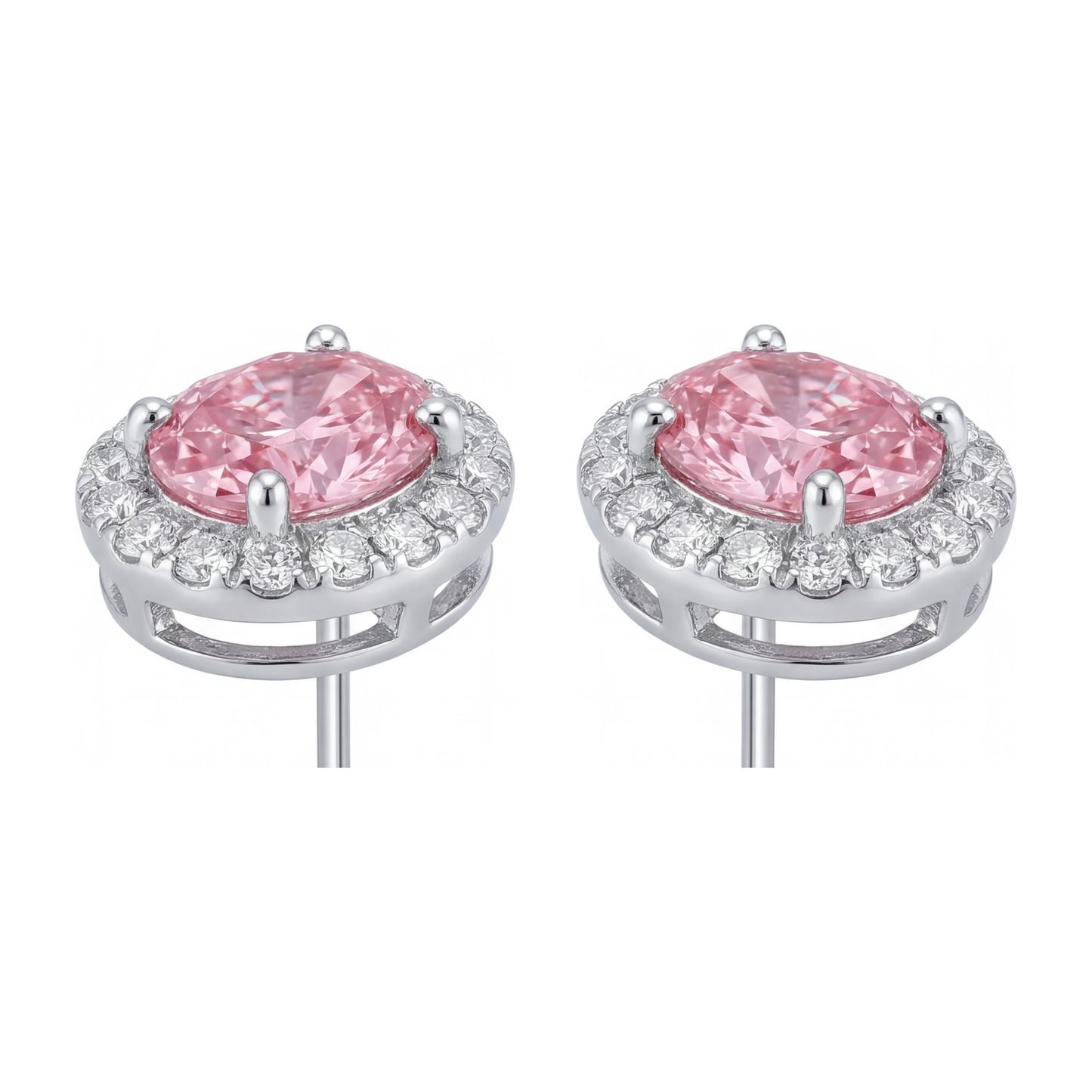 Orecchini pendenti con diamanti rosa da laboratorio da 2,5 carati Halo ovale in Oro Bianco 14K