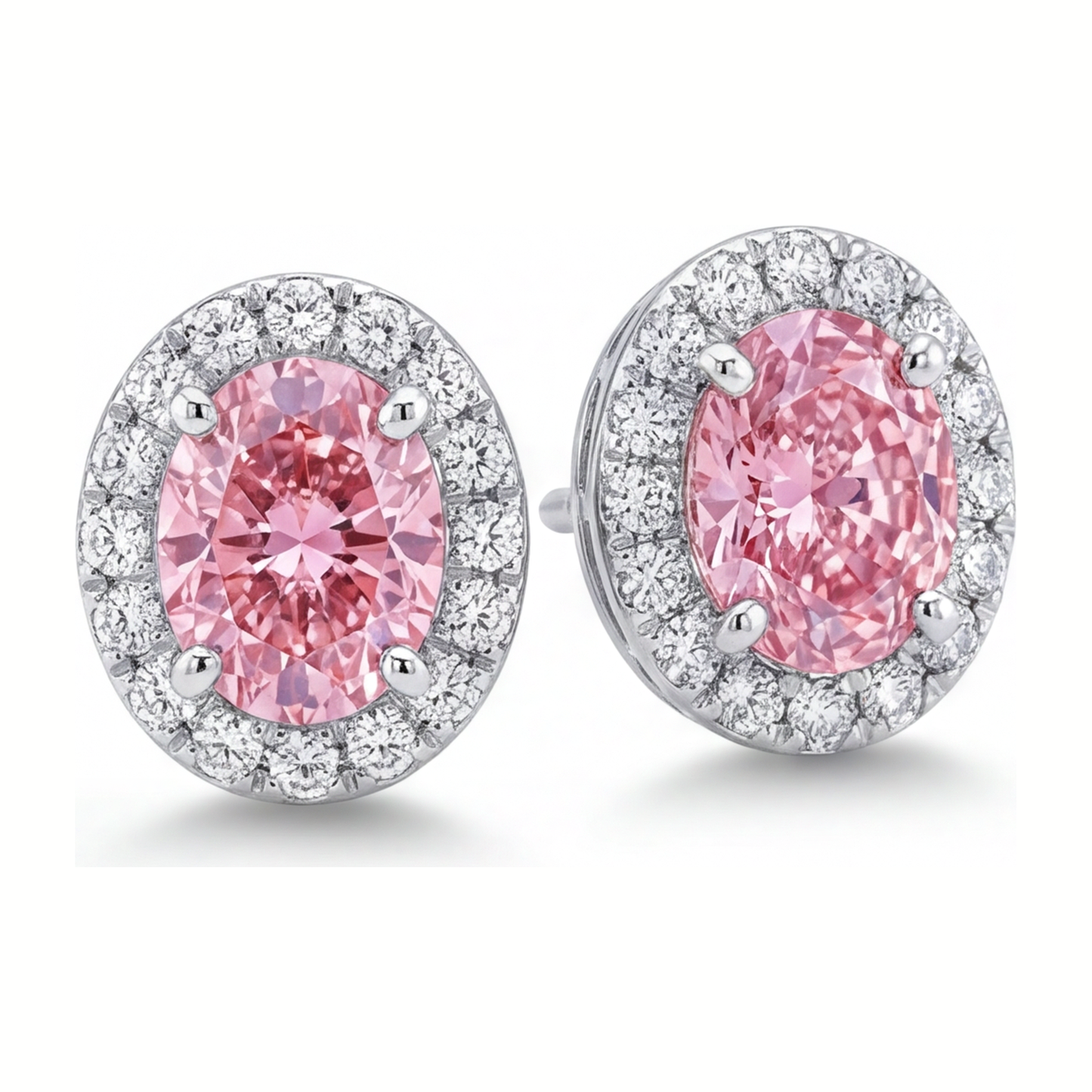 Orecchini pendenti con diamanti rosa da laboratorio da 2,5 carati Halo ovale in Oro Bianco 14K