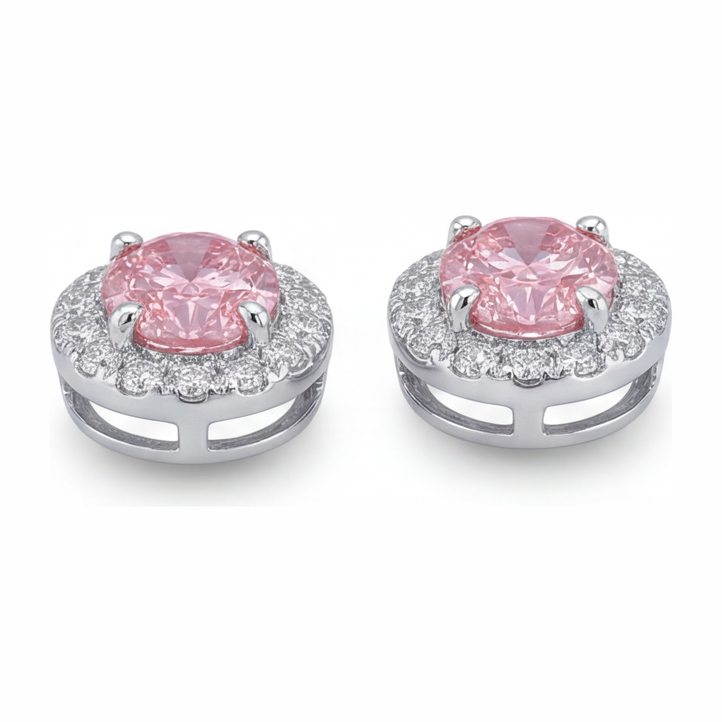 Orecchini pendenti con diamanti rosa da laboratorio da 2,5 carati Halo ovale in Oro Bianco 14K
