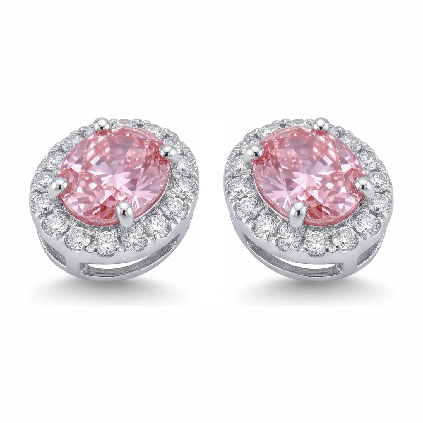 Orecchini pendenti con diamanti rosa da laboratorio da 2,5 carati Halo ovale in Oro Bianco 14K