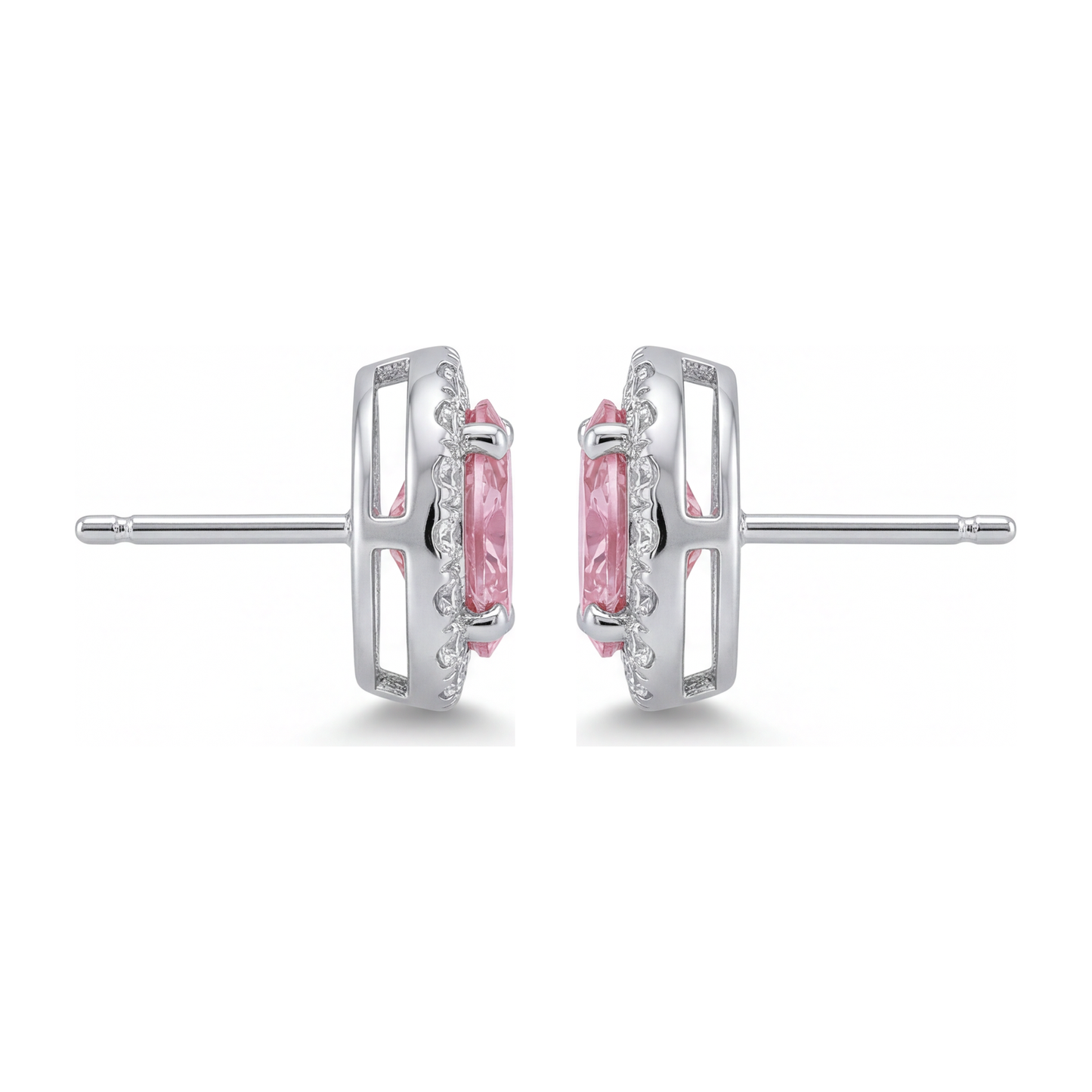 Orecchini pendenti con diamanti rosa da laboratorio da 2,5 carati Halo ovale in Oro Bianco 14K