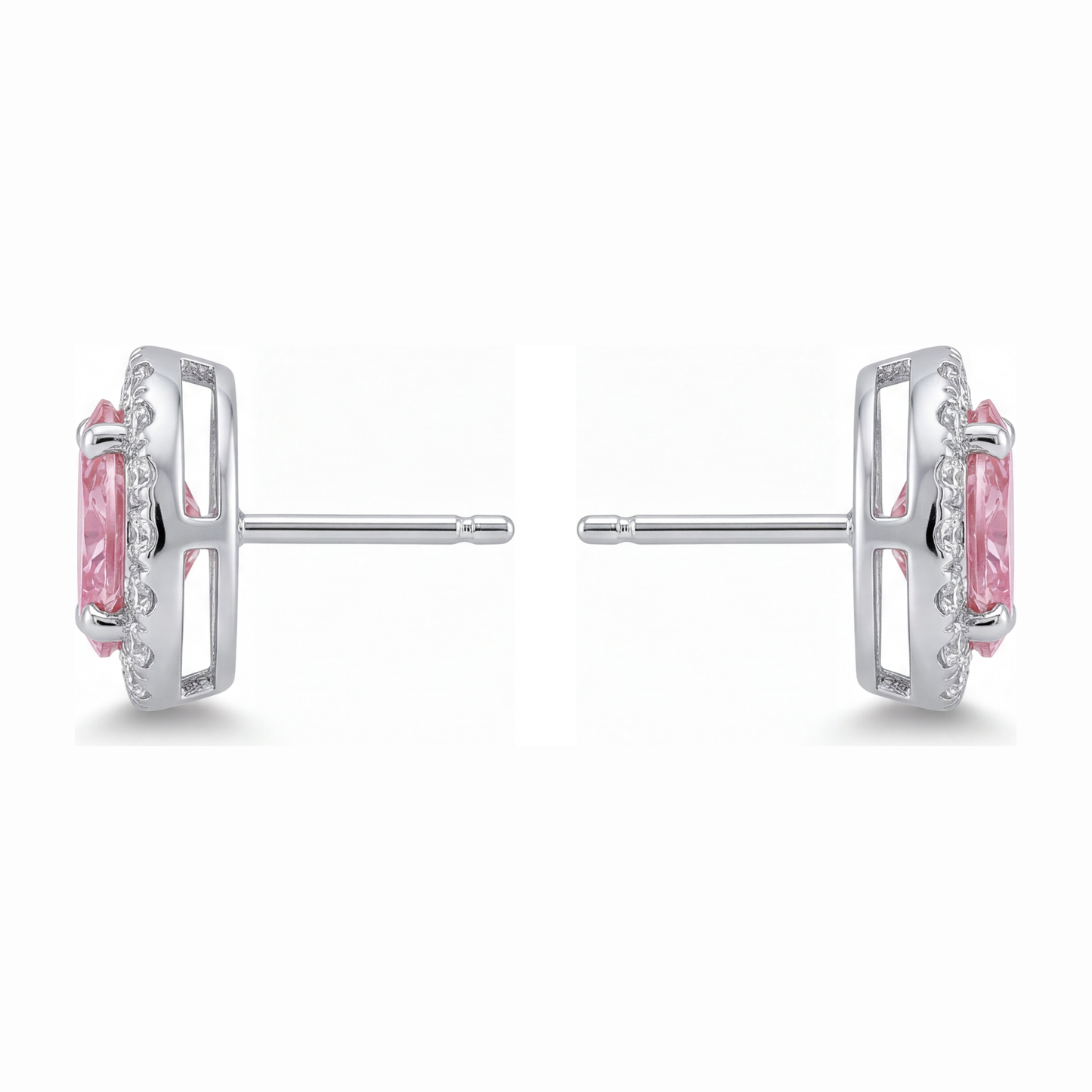 Orecchini pendenti con diamanti rosa da laboratorio da 2,5 carati Halo ovale in Oro Bianco 14K
