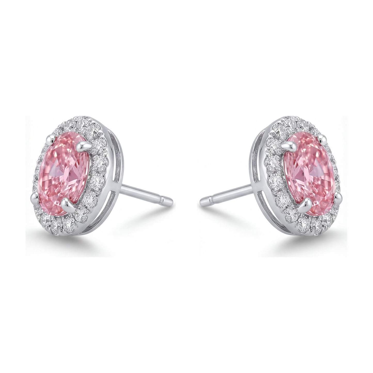 Orecchini pendenti con diamanti rosa da laboratorio da 2,5 carati Halo ovale in Oro Bianco 14K