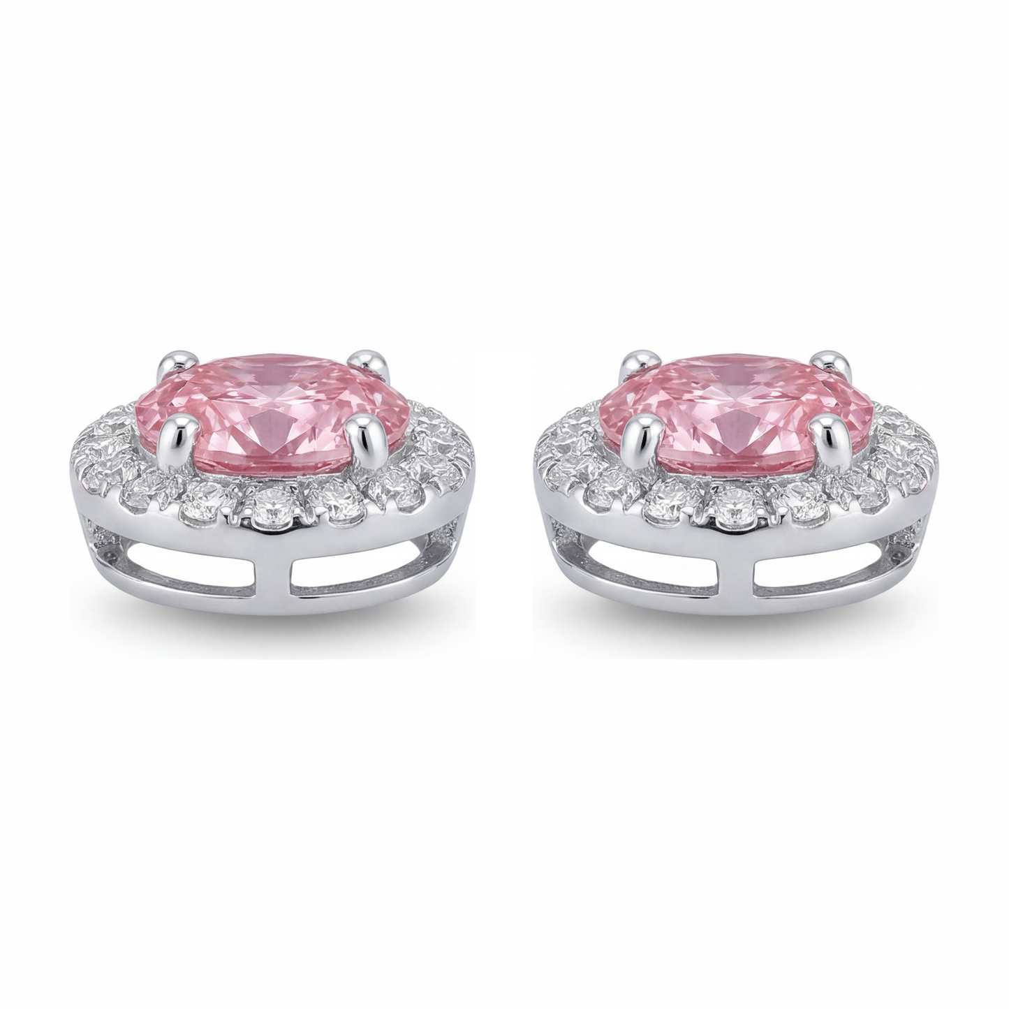 Orecchini pendenti con diamanti rosa da laboratorio da 2,5 carati Halo ovale in Oro Bianco 14K