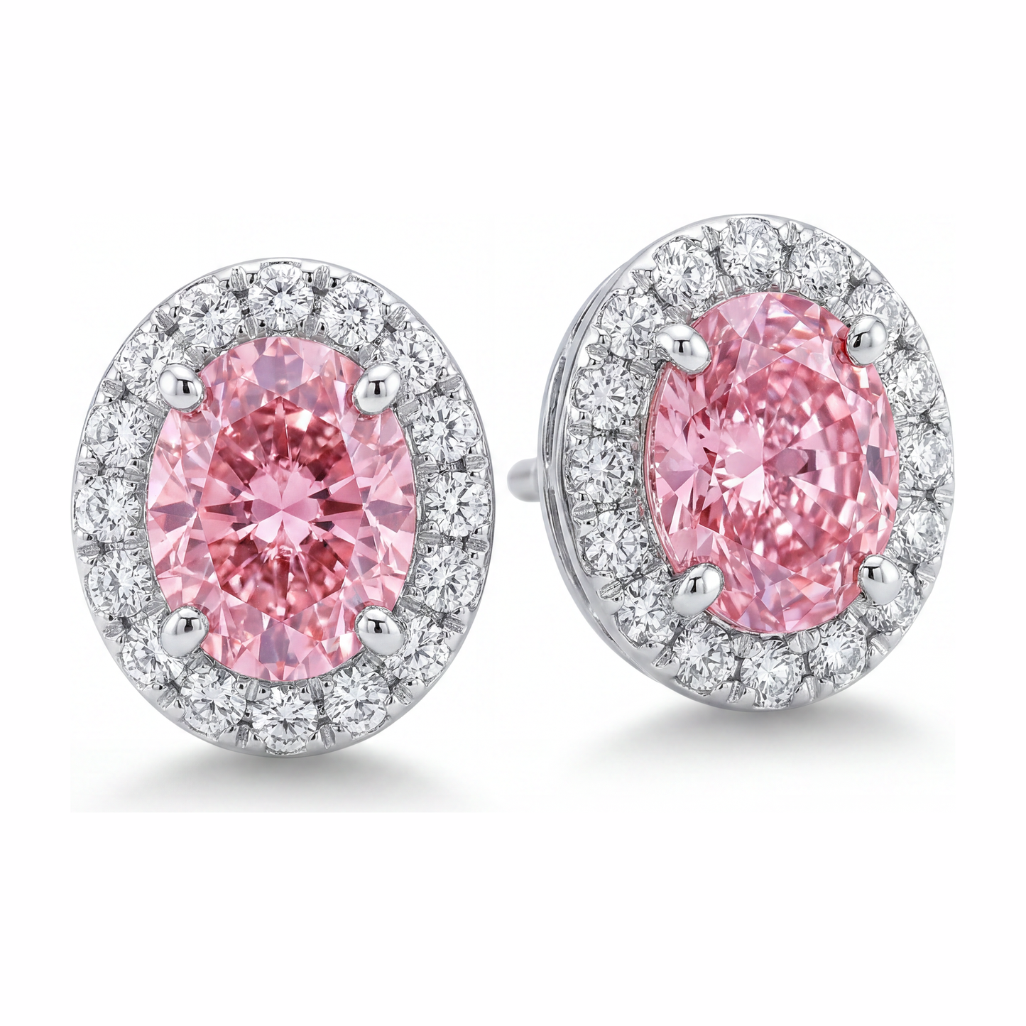 Orecchini pendenti con diamanti rosa da laboratorio da 2,5 carati Halo ovale in Oro Bianco 14K