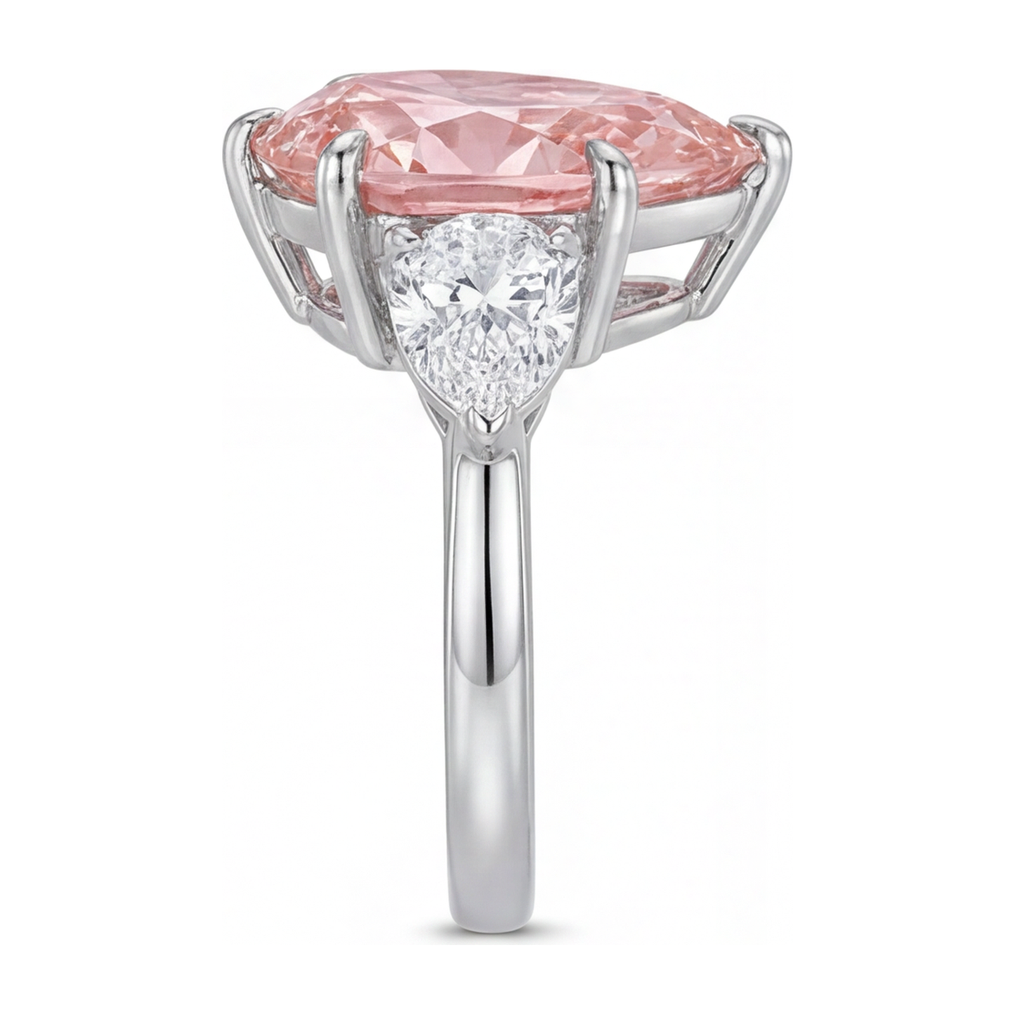 Anello a Tre Pietre in Oro Bianco 14K con Diamante Rosa da Laboratorio Taglio a Goccia da 2,5 Carati