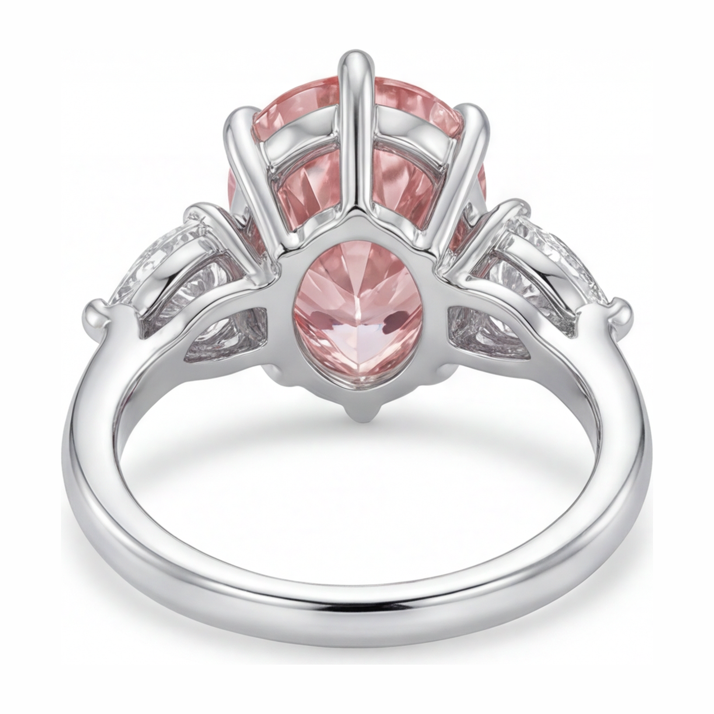 Anello a Tre Pietre in Oro Bianco 14K con Diamante Rosa da Laboratorio Taglio a Goccia da 2,5 Carati