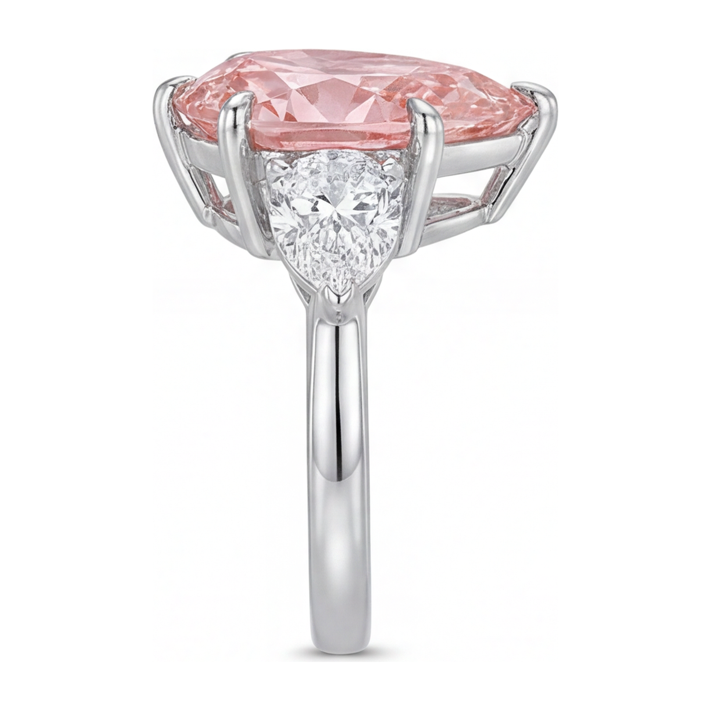 Anello a Tre Pietre in Oro Bianco 14K con Diamante Rosa da Laboratorio Taglio a Goccia da 2,5 Carati