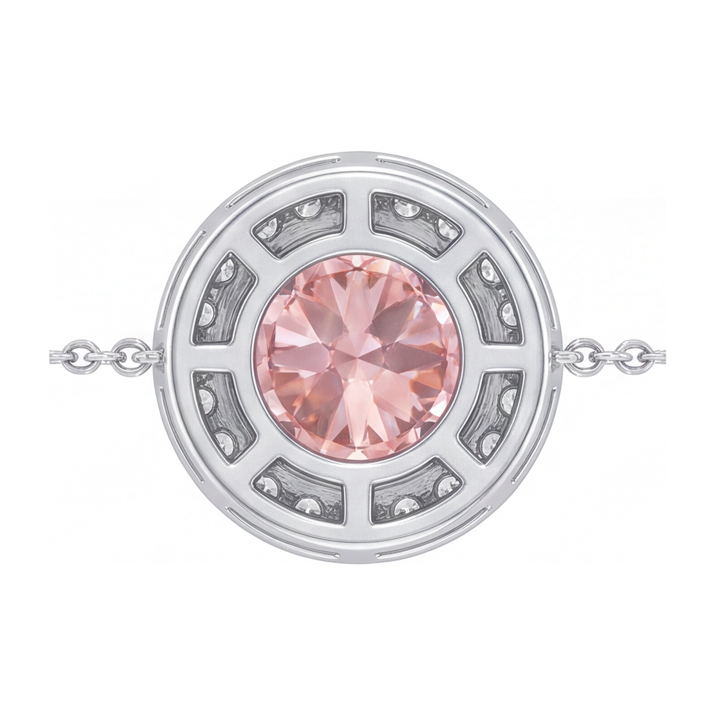 Collana con Pendente Halo con Diamante Rosa Rotondo da Laboratorio da 2,5 Carati in Oro Bianco 14K