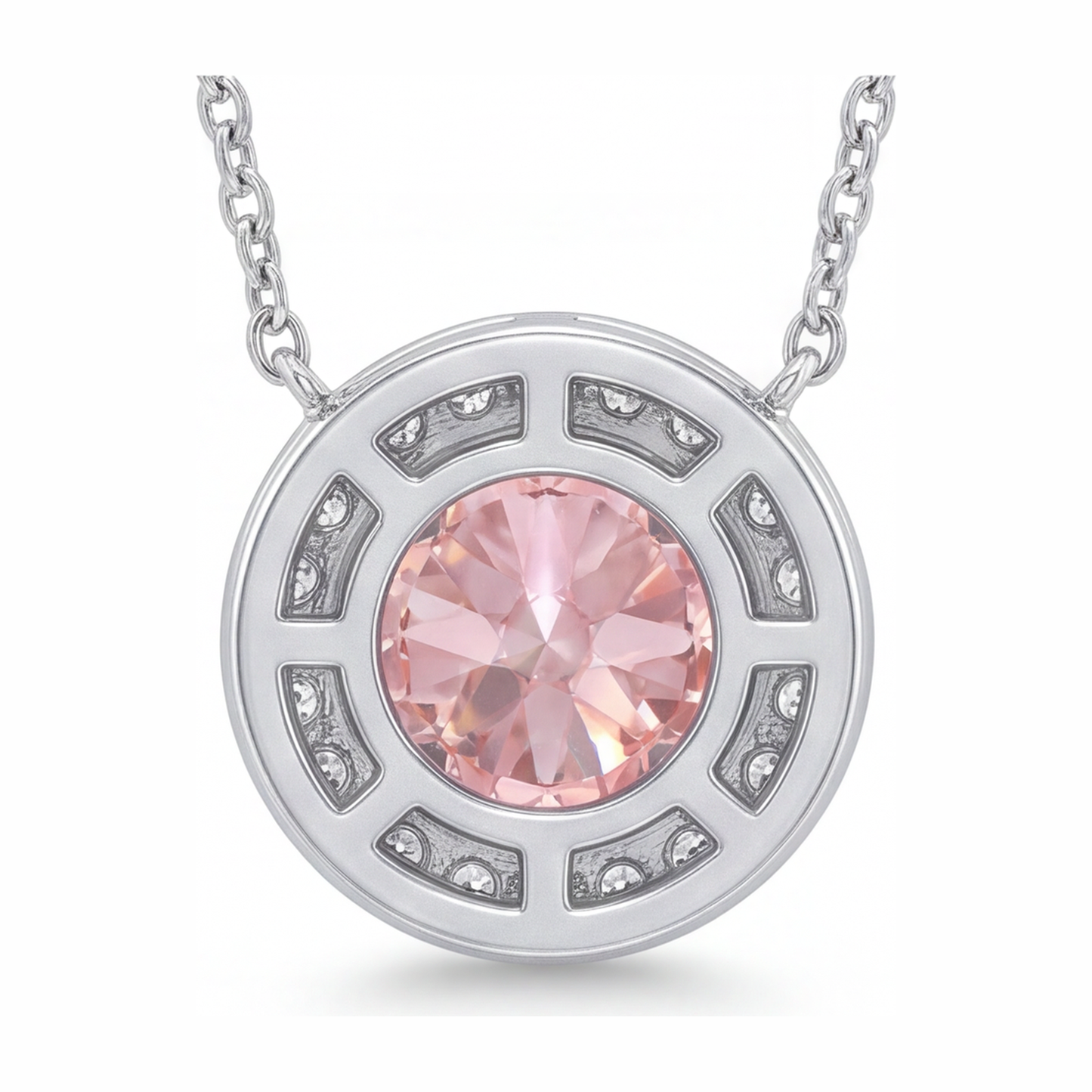 Collana con Pendente Halo con Diamante Rosa Rotondo da Laboratorio da 2,5 Carati in Oro Bianco 14K