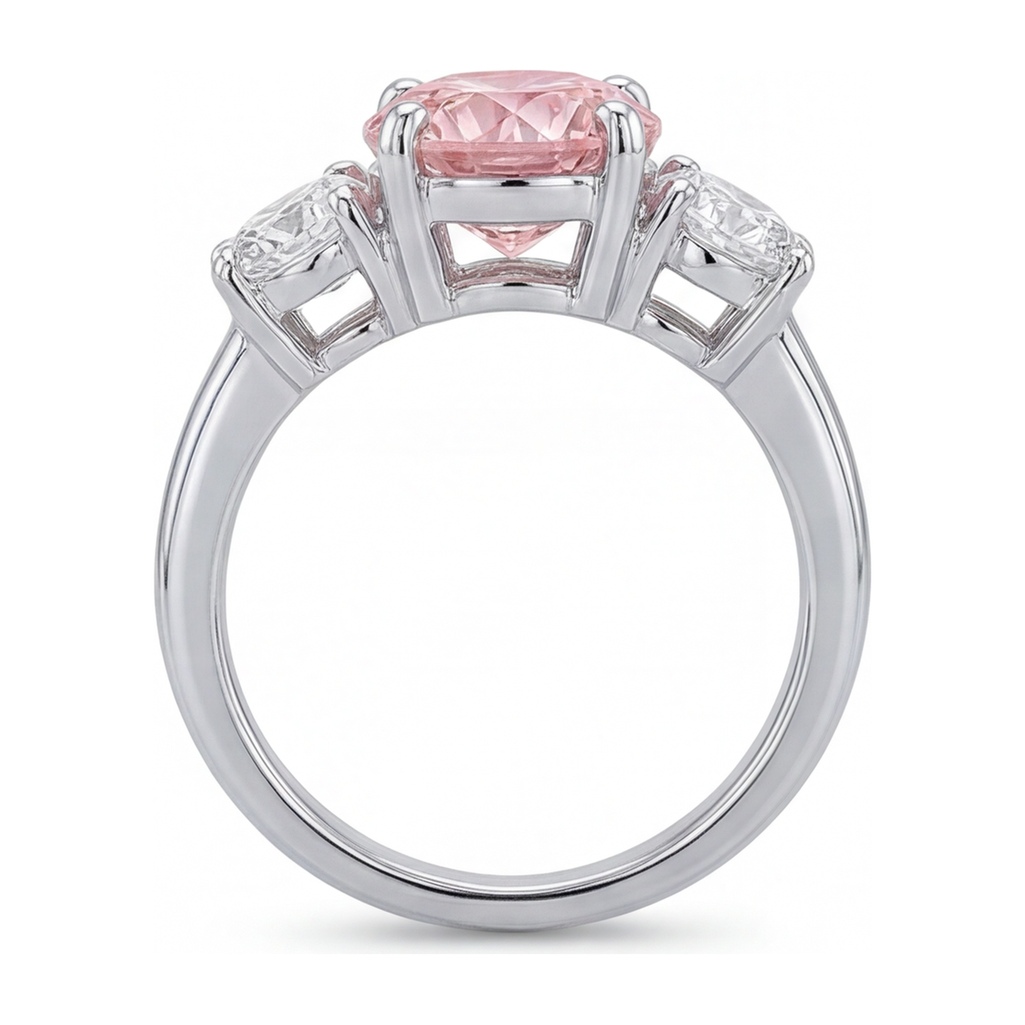 Anello di Fidanzamento con Diamante Rosa da Laboratorio da 2,5 Carati Taglio Rotondo a Tre Pietre in Oro Bianco 14K