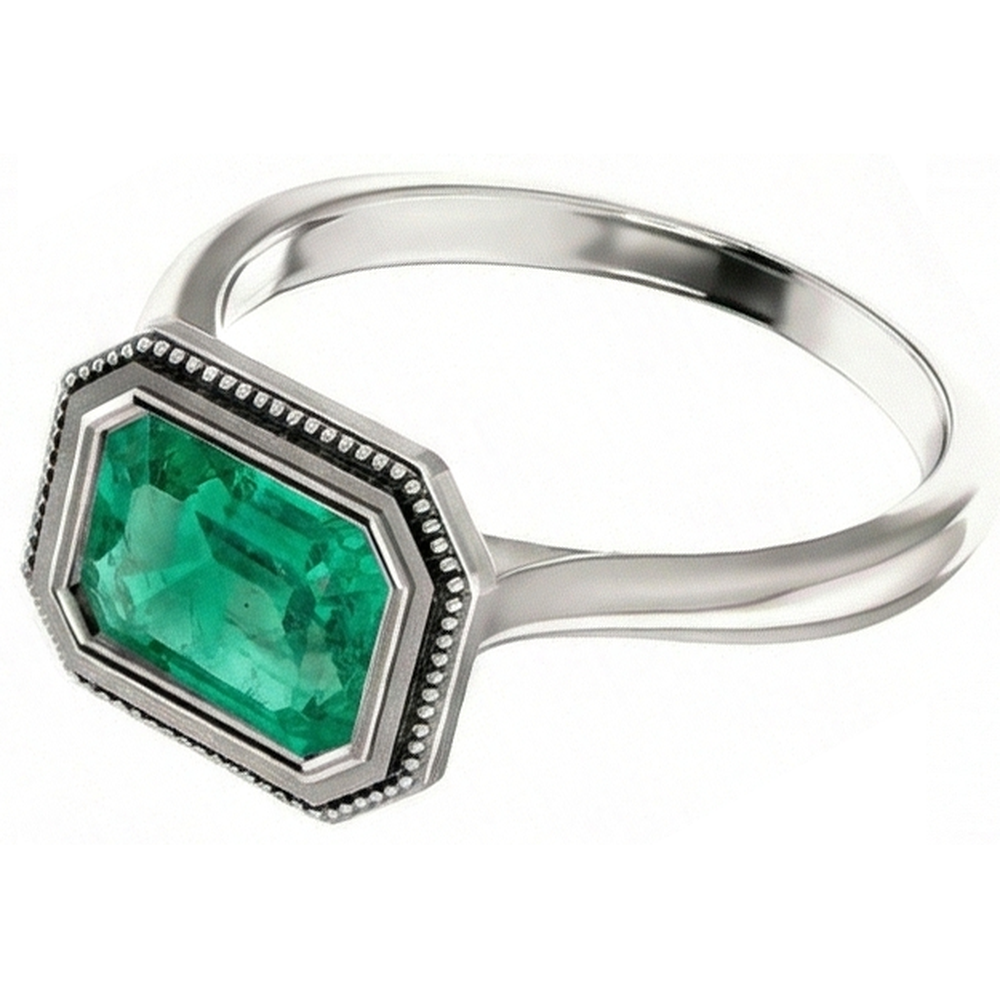 Smeraldo Colombiano Anello con Pietra Preziosa 2 carati Oro Bicolore 14K – vista angolare