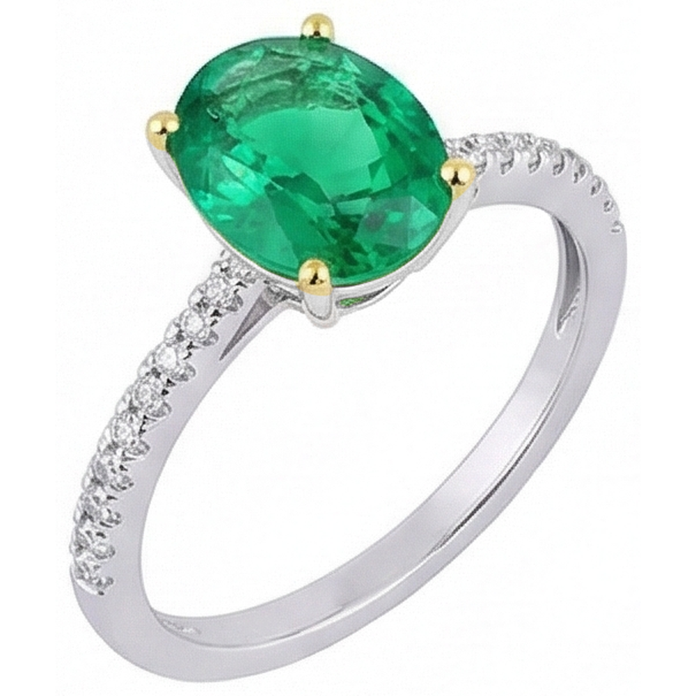 Smeraldo Anello con Gemma 2-carati Oro Bicolore 14K – vista laterale
