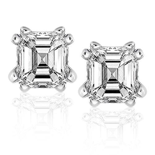 2 Carati Asscher Cut Genuino Diamond Stud Orecchino In Oro Bianco Gioielleria