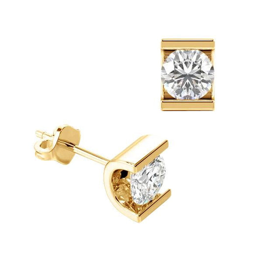 2 Carati Naturale Diamond Studs Channel Set Taglio Rotondo Gioielli In Oro Giallo 14K