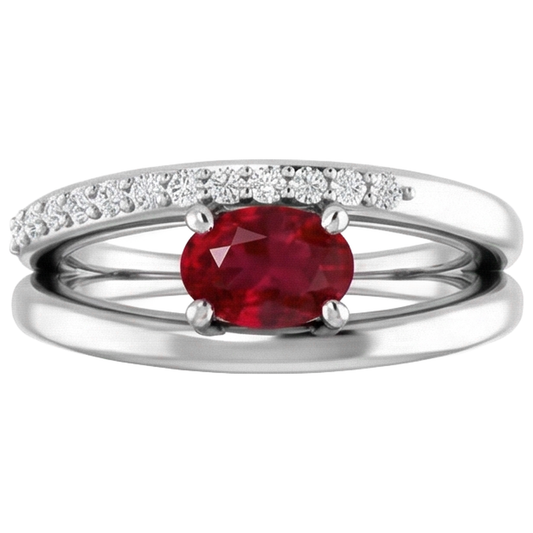 2 Carati Rubino Rosso Con Diamanti Anello Oro Bianco 14K