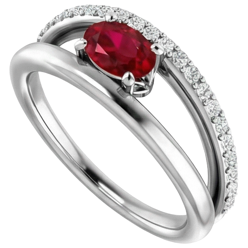 2 Carati Rubino Rosso Con Diamanti Anello Oro Bianco 14K