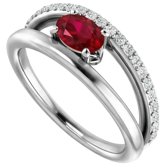 2 Carati Rubino Rosso Con Diamanti Anello Oro Bianco 14K