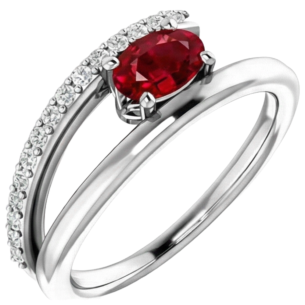 2 Carati Rubino Rosso Con Diamanti Anello Oro Bianco 14K