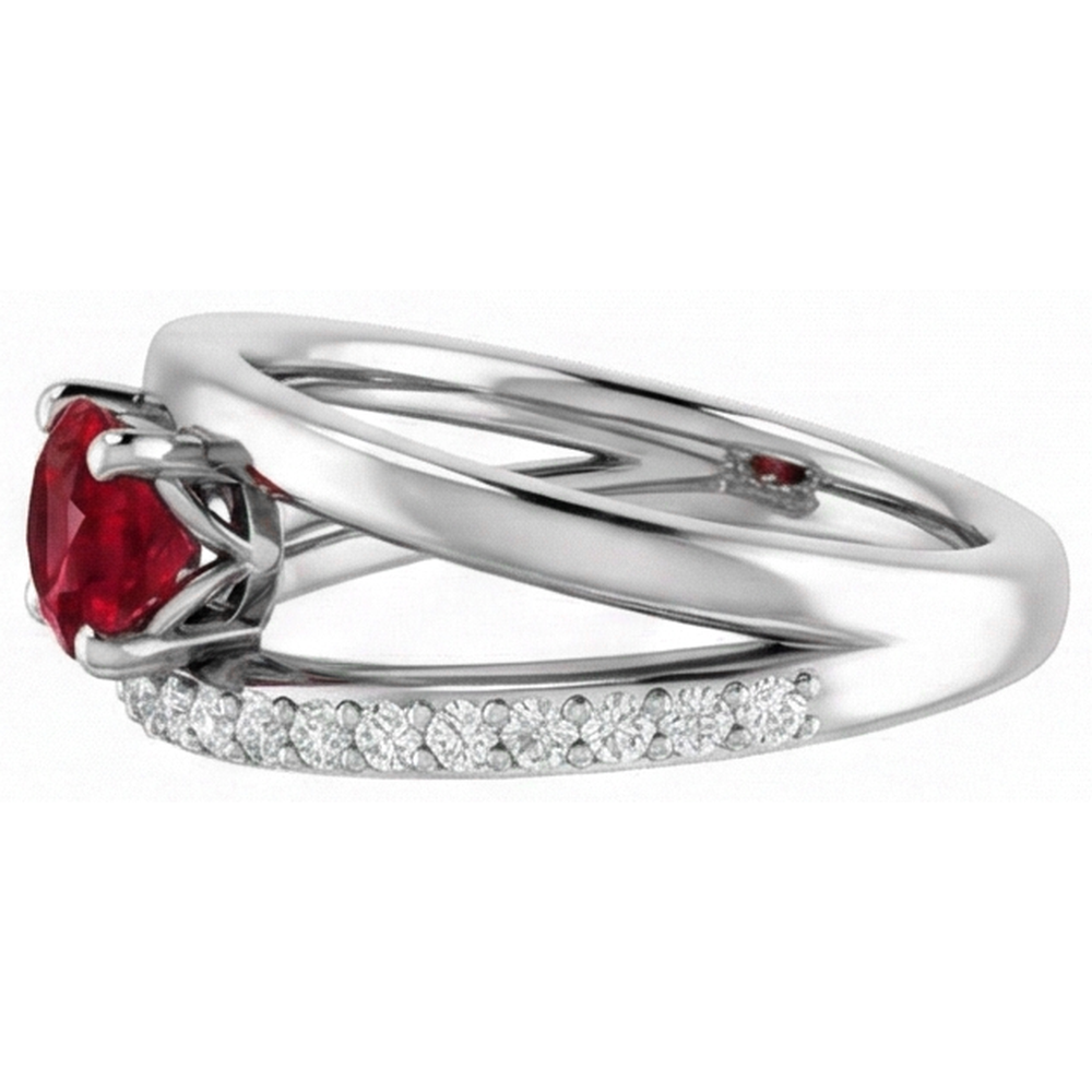 2 Carati Rubino Rosso Con Diamanti Anello Oro Bianco 14K