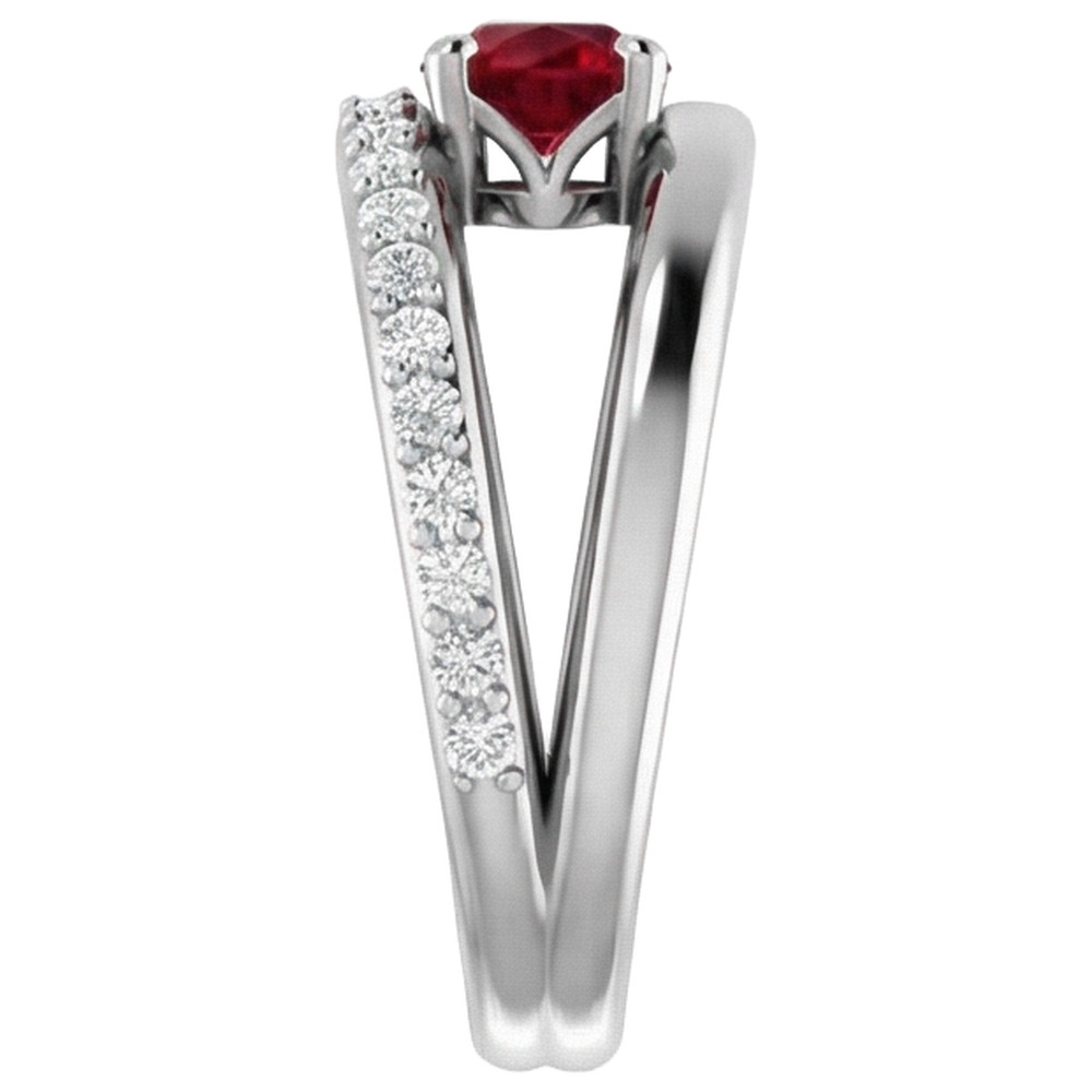 2 Carati Rubino Rosso Con Diamanti Anello Oro Bianco 14K