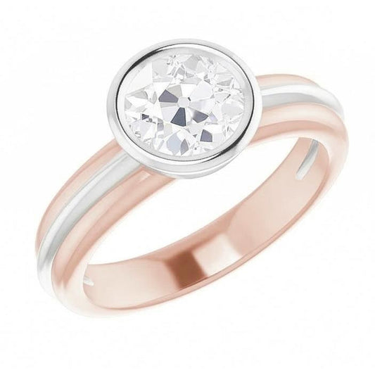 2 Carati Solitario Vecchio Minatore Anello Di Vero Diamanti Naturali Autentici ( non creati in laboratorio ) Castone Set Two Tone Gold